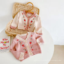 Cardigan haut en tricot brodé de fleurs pour enfants